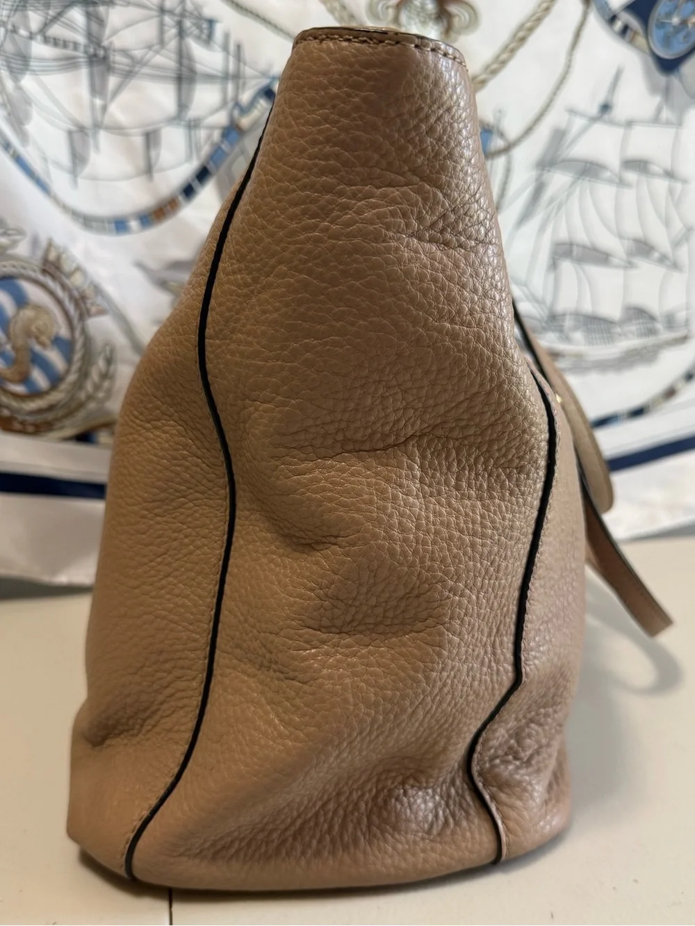 Michael Kors Tan Pebbled Leather Chain-Accent Tote